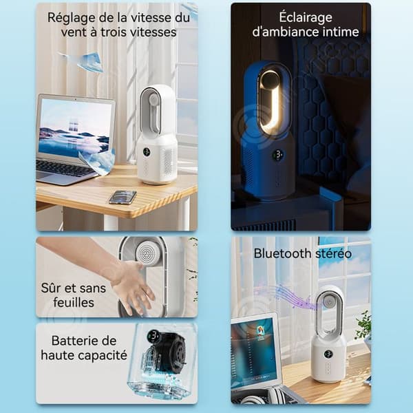 INN Bordfläkt 4000mAH Bluetooth-högtalare Tre fläkthastigheter med automatisk vibrationshuvud och ljus