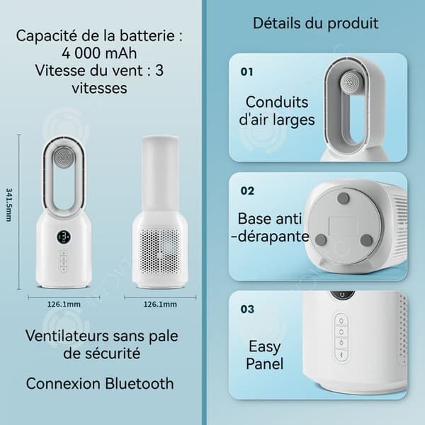 INN Bordfläkt 4000mAH Bluetooth-högtalare Tre fläkthastigheter med automatisk vibrationshuvud och ljus
