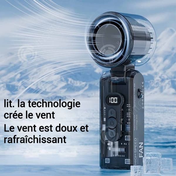 INN Fläkt 6 x 5,8 x 17 cm 3600 mah transparent utseende tec kylteknologi 100 hastigheter integrerad LED-belysning