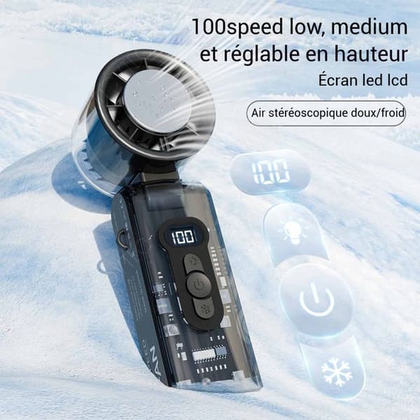 INN Fläkt 6 x 5,8 x 17 cm 3600 mah transparent utseende tec kylteknologi 100 hastigheter integrerad LED-belysning