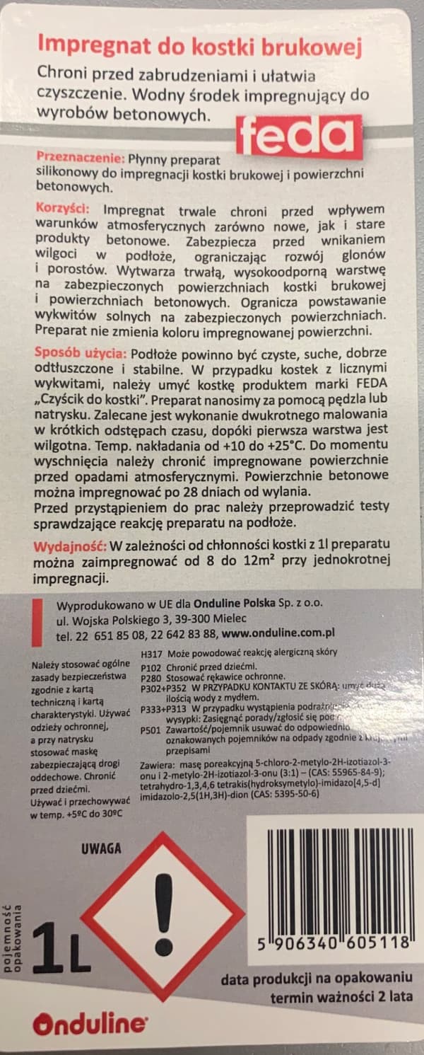 Feda vesipohjainen kyllästysaine pihakiville, suojaava, 1l