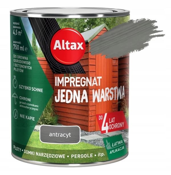 Puun ja betonin kyllästysaine, yksi kerros, antrasiitti, 0,75 l