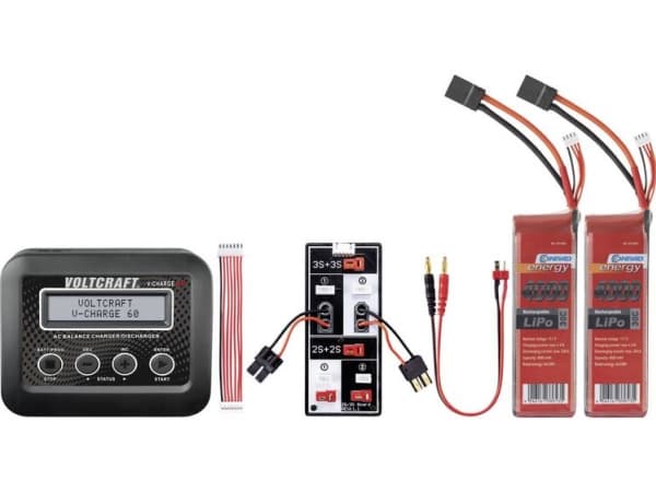 VOLTCRAFT Modelbyg-oplader 6 A Li-Ion, LiFePO , LiHV, LiPo, NiCd, NiMH Inkl. 2x LiPo-batterier, USB-ladeudgang