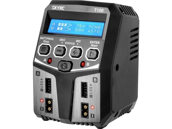 SKYRC T100 Mallirakennuksen laturi 5.0 A Lyijy, LiFePO , LiHV, Li-Ion, LiPo, NiCd, NiMH Ajastettu sammutus, graafinen näyttö