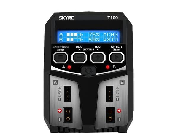 SkyRC T100, Lithium jern fosfat (LiFePO4), Lithium polymer (LiPo), Lithium-Ion (Li-Ion), Nikkel-Cadmium... Sort, Sølv
