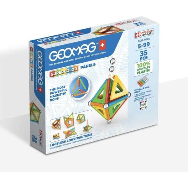 GEOMAG CLASSIC, SUPERCOLOR PANELS 35 st, magnetkonstruktion, pedagogiska spel, Leksak för barn i åldern 5, GMS01