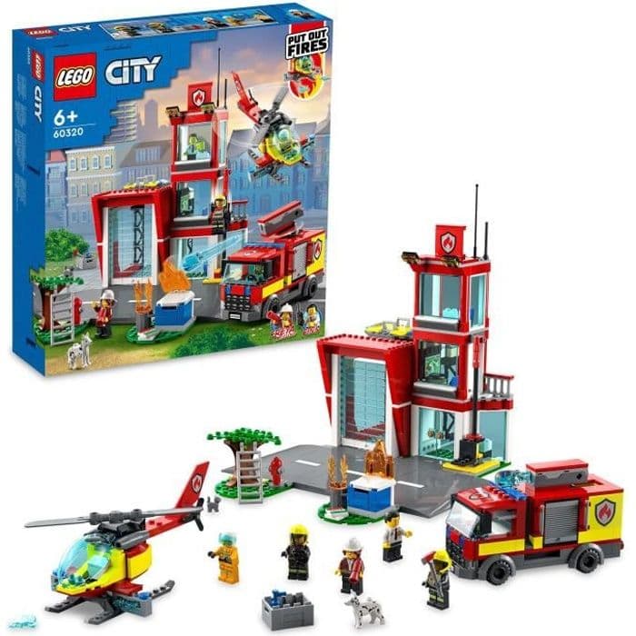 LEGO 60320 City brandstation, set med garage, leksaksbil och helikopter för barn i åldern 6 år
