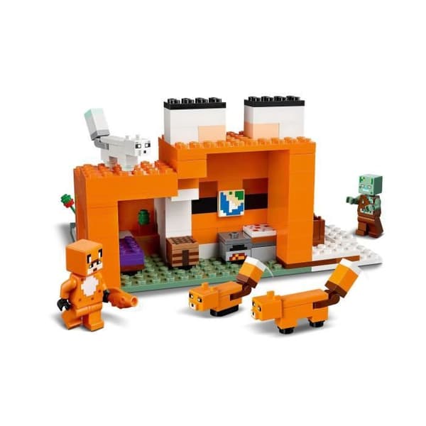 LEGO 21178 Minecraft The Fox's Refuge, Bygga leksakshus, Barn från 8 år, Set med zombieminifigurer, Djur
