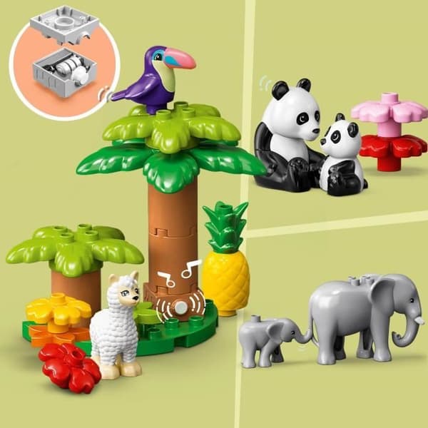 LEGO® 10975 DUPLO Världens vilda djur, pedagogisk leksak från 2 år, 22 lejon, rådjur, alpacka minifigurer, med lekmatta