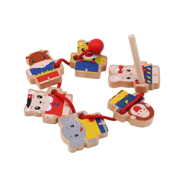 Träning av pärlor med montessori rep * Antal pärlor: 6 * Material: trä Funktioner: trä pärlor Innehåll