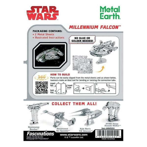 3D-metallmodell - Star Wars - Millennium Falcon - Officiell licens - Limfri montering
