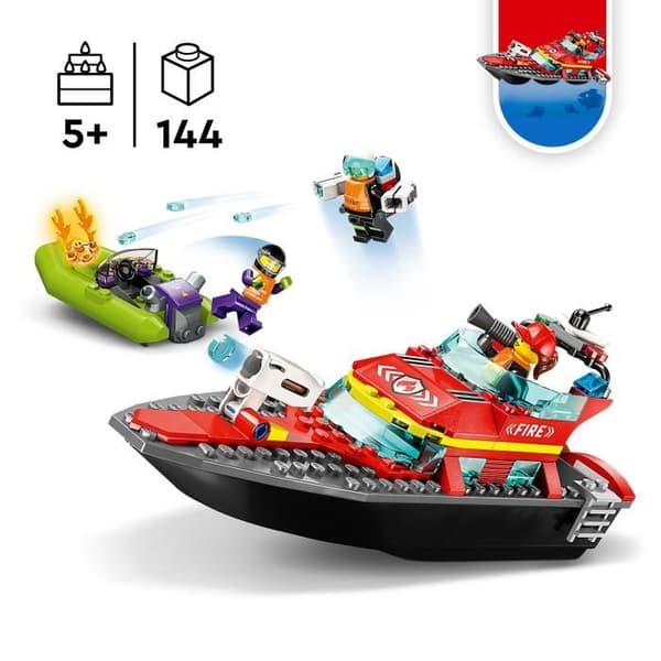 Lego City 60373 Brandmän räddningsbåt, flytande leksak, jetpack och minifiguriner