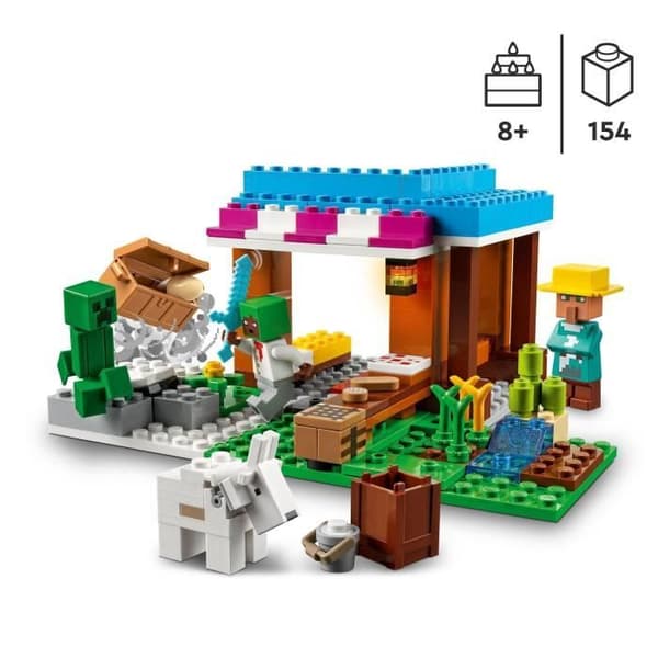 LEGO® 21184 Minecraft bageriet, byleksak, ranka, svärd och djurminifigurer, födelsedagspresent från 8 år gammal