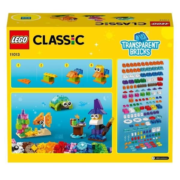 LEGO® 4+ Classic 11013 kreativa genomskinliga klossar, byggset med klossar inklusive djur för barn