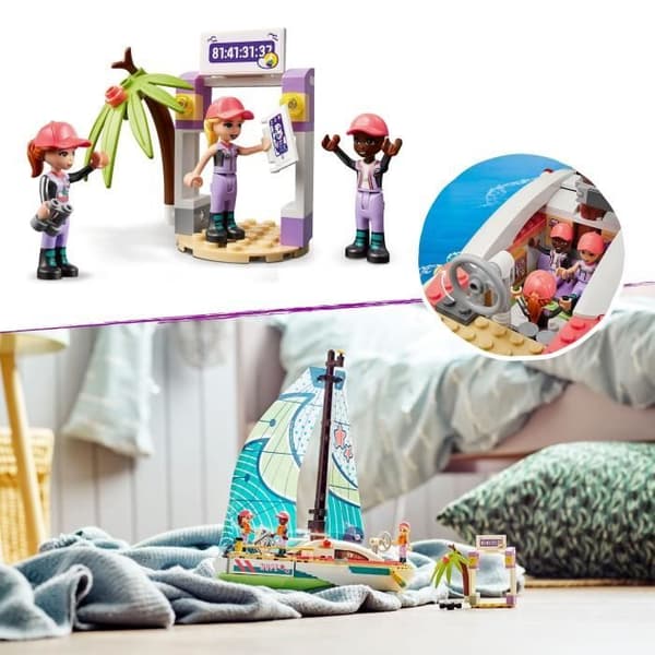 LEGO 41716 Friends Stephanies äventyr till sjöss, leksaksbåt och drönare, resa med minidockor, barn från 7 år