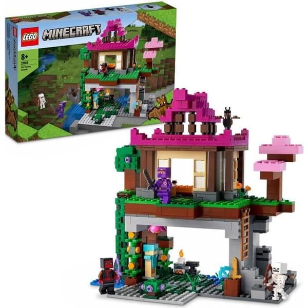 LEGO 21183 Minecraft träningsläger, leksak med ninja-minifigurer, skelett, med hus, present för pojkar och flickor från 8 år och uppåt