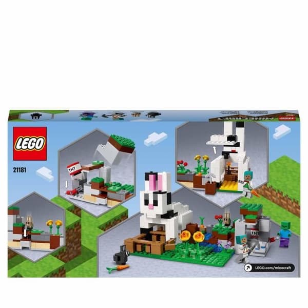 LEGO 21181 Minecraft The Rabbit Ranch, leksak, med husdjur, zombie, TNT minifigurer, pojkar och flickor från 8 år och uppåt