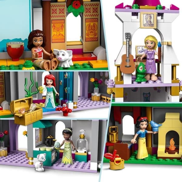 LEGO 43205 Disney Princess Epic Adventures in the Castle, Ariel, Moana och Rapunzel Leksak, Djurfigurer, Barn från 6 år