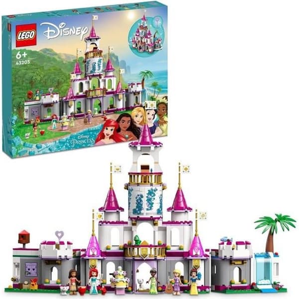 LEGO 43205 Disney Princess Epic Adventures in the Castle, Ariel, Moana och Rapunzel Leksak, Djurfigurer, Barn från 6 år