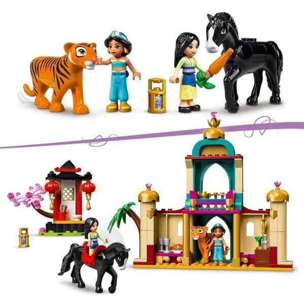 LEGO 43208 Disney Princess The Adventures of Jasmine and Mulan, Leksak med flygande matta, tigerminifigur och häst, barn 5 år