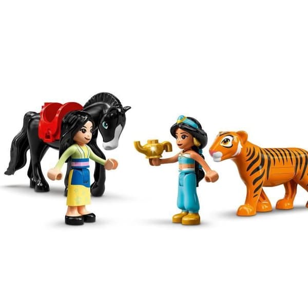 LEGO 43208 Disney Princess The Adventures of Jasmine and Mulan, Leksak med flygande matta, tigerminifigur och häst, barn 5 år