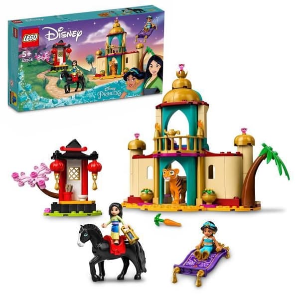 LEGO 43208 Disney Princess The Adventures of Jasmine and Mulan, Leksak med flygande matta, tigerminifigur och häst, barn 5 år