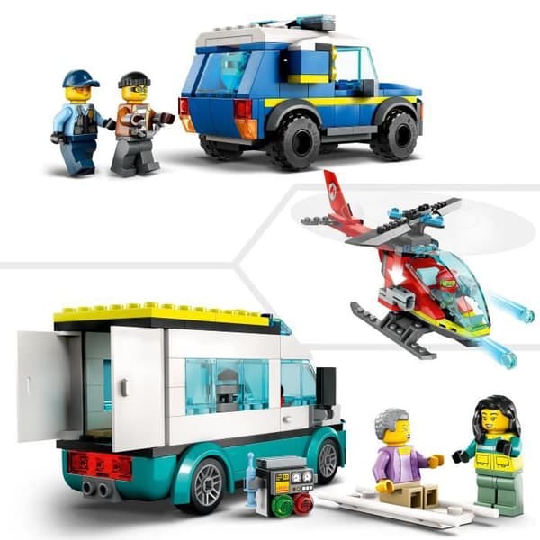 LEGO® City 60371 nödfordonshuvudkontor, leksakshelikopter, motorcykel och polisbil