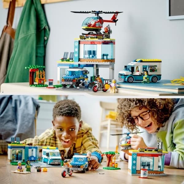 LEGO® City 60371 nödfordonshuvudkontor, leksakshelikopter, motorcykel och polisbil