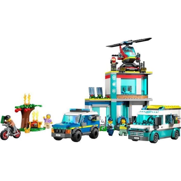LEGO® City 60371 nödfordonshuvudkontor, leksakshelikopter, motorcykel och polisbil