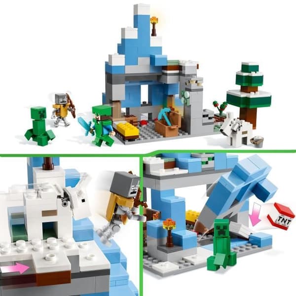 LEGO Minecraft 21243 The Frozen Peaks, leksak för barn i åldrarna 8, med Steve och Creeper minifigurer