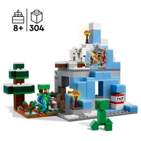 LEGO Minecraft 21243 The Frozen Peaks, leksak för barn i åldrarna 8, med Steve och Creeper minifigurer