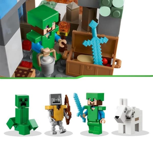 LEGO Minecraft 21243 The Frozen Peaks, leksak för barn i åldrarna 8, med Steve och Creeper minifigurer