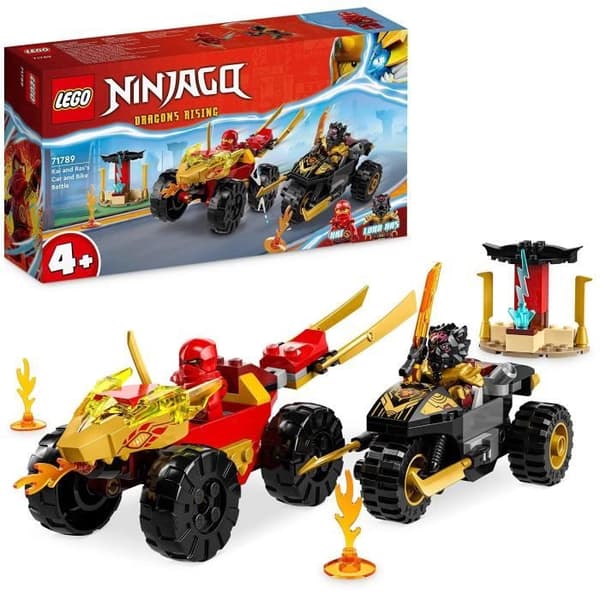 LEGO® NINJAGO 71789 Kai och Ras bil- och motorcykelstrid, leksak för barn från 4 år och uppåt