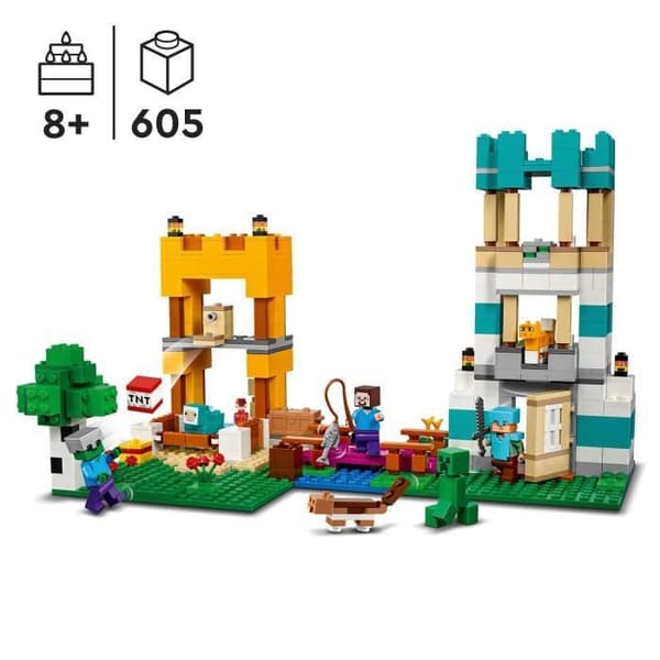 LEGO® Minecraft 21249 Bygglådan 4.0, 2-i-1-leksaker med Steve, Creeper och Zombie-minifigurer