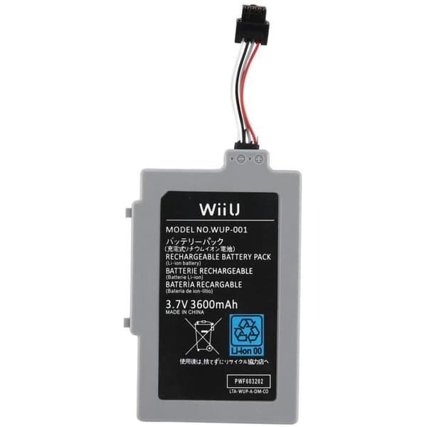 Uppladdningsbart Batteri - WII U - 3600mAh - Speltillbehör - Grå - Unisex