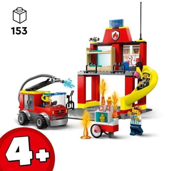 LEGO CITY 60375 Brandstationen och brandbilen, en nödfordonsleksak, utbildningsspel, 4 år gammal