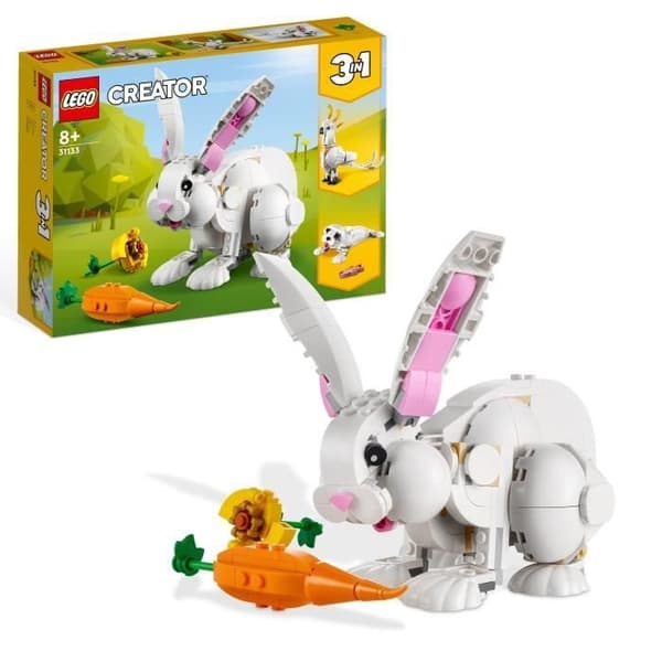 Lego-skaber 3-i-1 31133 Den hvide kanin, med dyrefigurer fisk, sæler og papegøjer