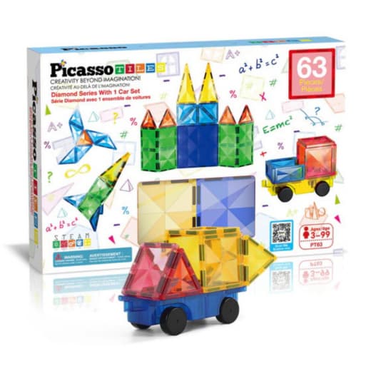 PicassoTiles Magnetisk Byggsats med Bil 63 Delar