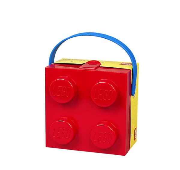 Rød matboks med LEGO håndtak