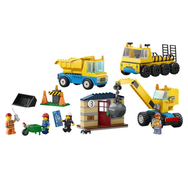 LEGO City Construction-lastbilar och en kran med en vrakkula