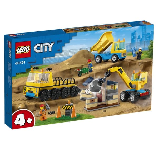 LEGO City Construction-lastbilar och en kran med en vrakkula