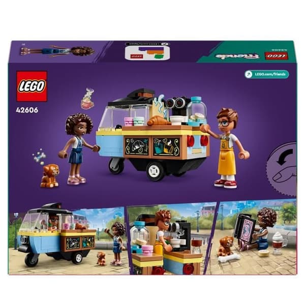 LEGO 42606 Friends mobil konditorivagn, pedagogisk leksak med Aliya, Jules och Aira hundminifigurer