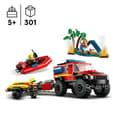 Miniatyrbillede 2 af 6: LEGO 60412 City 4x4 brandbil och livbåt, leksak med båt, släp och minifigurer