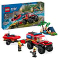 Miniatyrbillede 1 af 6: LEGO 60412 City 4x4 brandbil och livbåt, leksak med båt, släp och minifigurer