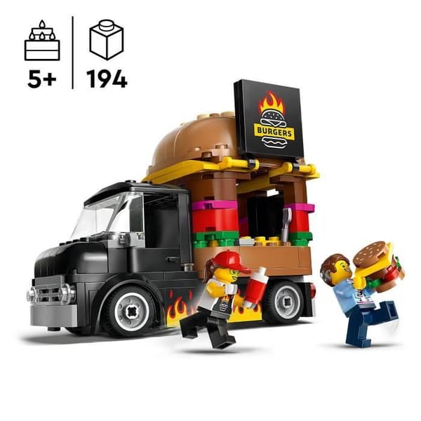 LEGO 60404 City Burgers Food Truck, Van Toy, fantasifull lek med skåpbil och minifigurer
