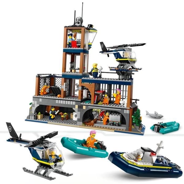 LEGO 60419 City Deep Sea Police Prison, Leksak med helikopter och båt, 7 minifigurer och hundfigur