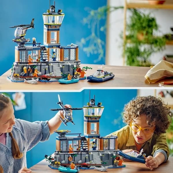LEGO 60419 City Deep Sea Police Prison, Leksak med helikopter och båt, 7 minifigurer och hundfigur