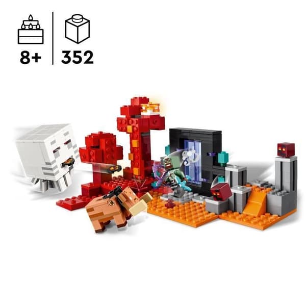 LEGO 21255 Minecraft Nether Portal bakhåll, leksak med stridsscener och minifigurer, Hoglin-figur
