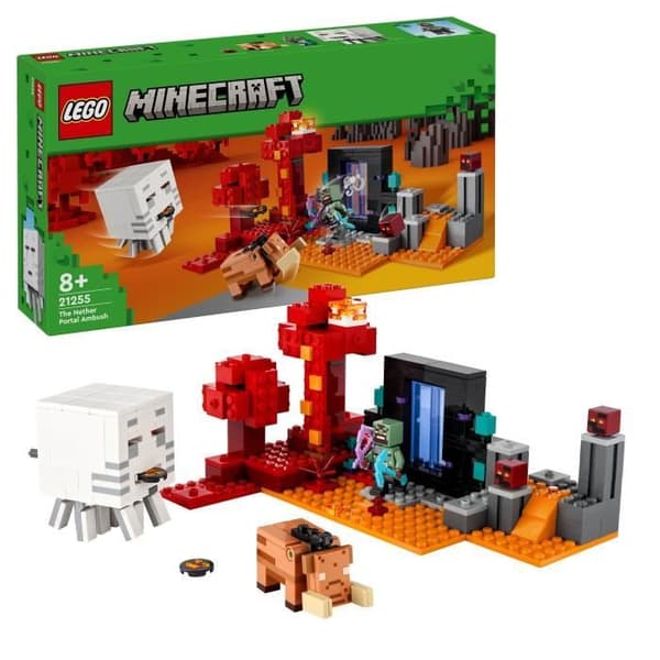 LEGO 21255 Minecraft Nether Portal bakhåll, leksak med stridsscener och minifigurer, Hoglin-figur