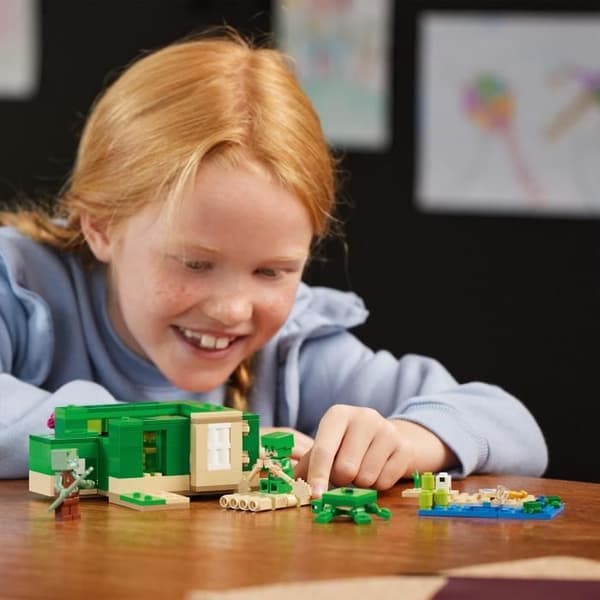 LEGO 21254 Minecraft Turtle Beach House, leksak med tillbehör, minifigurer för videospelkaraktärer